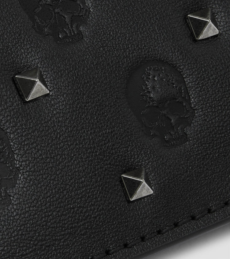 Marrowbone Leather Sacred Leather Card Wallet with skulls and square rivets