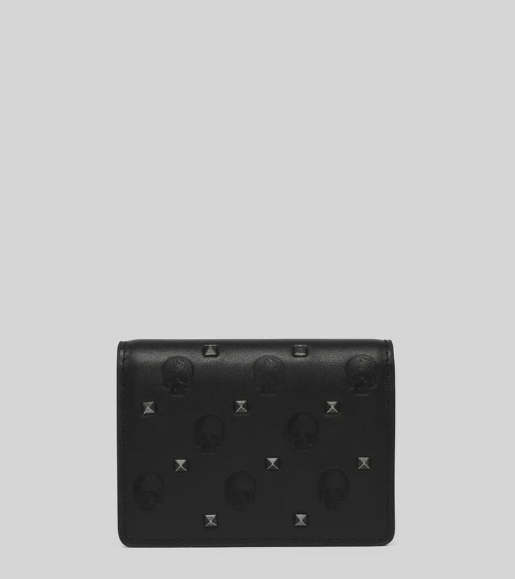 Marrowbone Leather Sacred Leather Card Wallet with skulls and square rivets